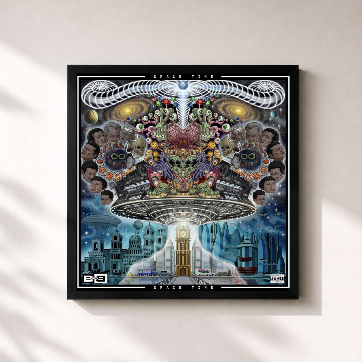 #noir Tableau carré de l'album Space Time de B.o.B, cadre noir 32x32 cm