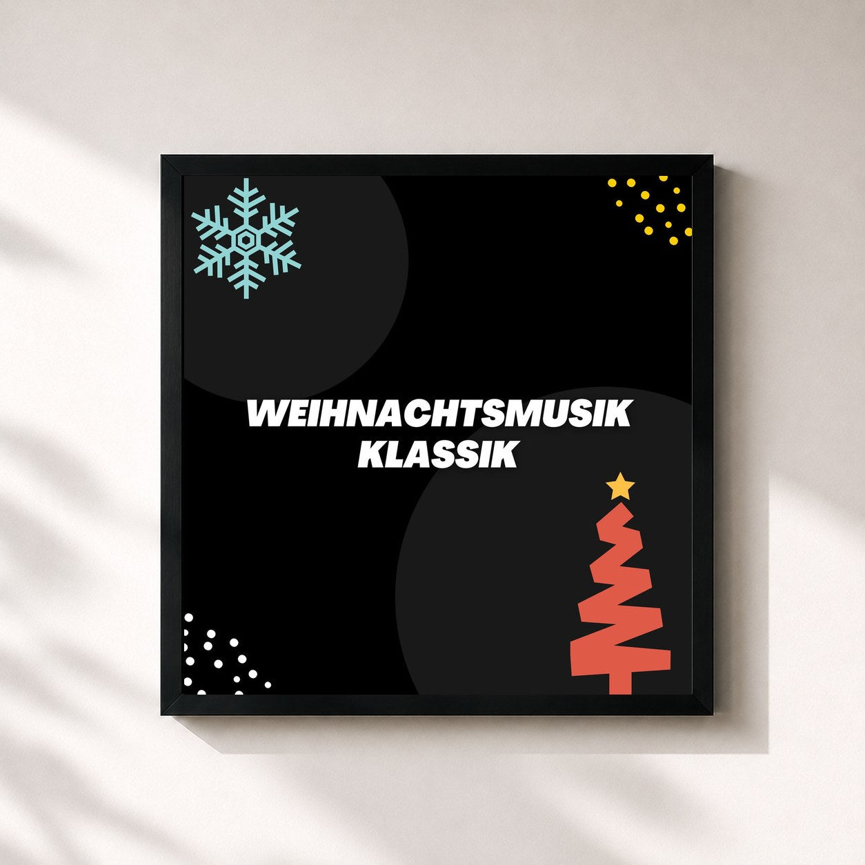 #noir Tableau carré de l'album Weihnachtsmusik Klassik de Weihnachtslieder, cadre noir 32x32 cm