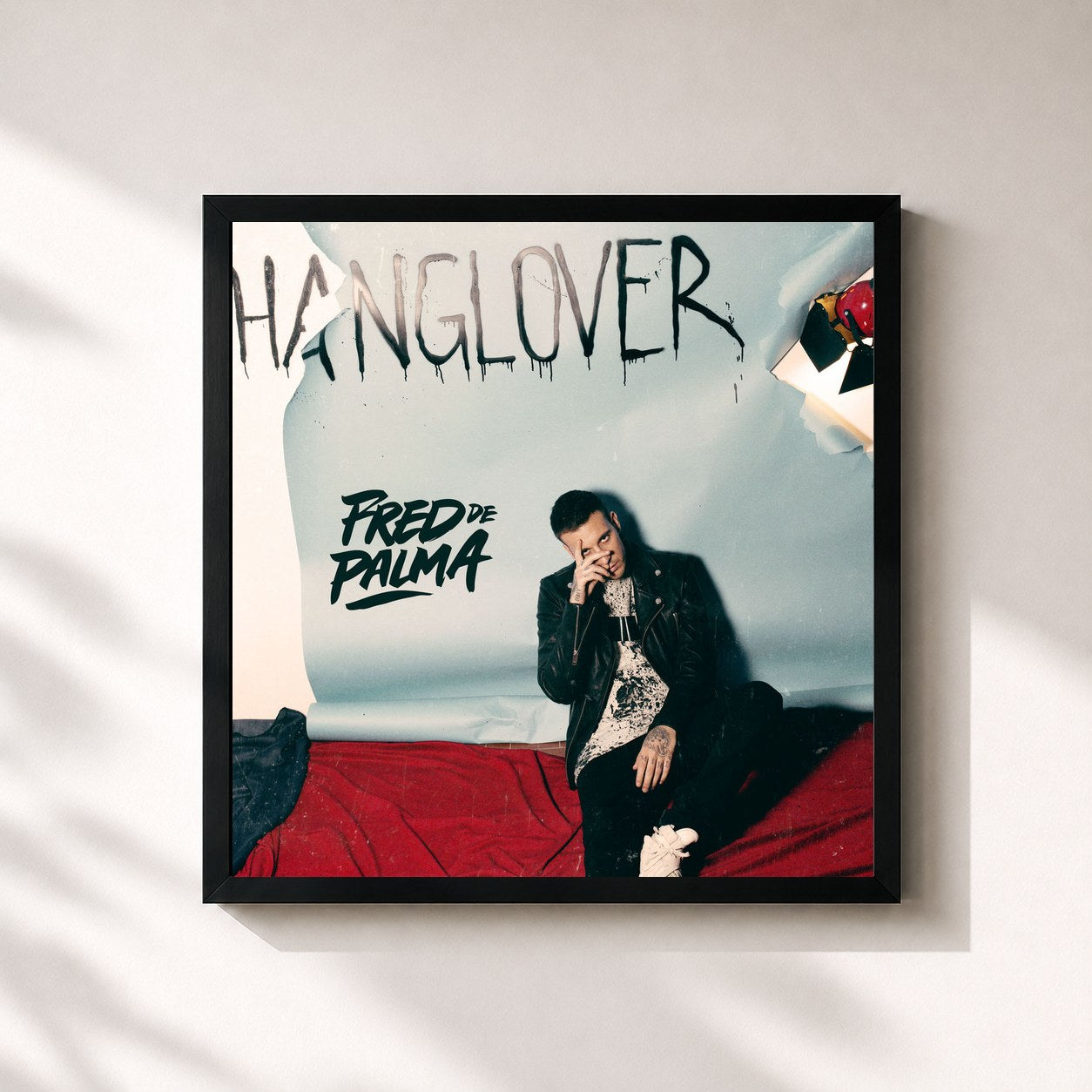 #noir Tableau carré de l'album Hanglover de Fred De Palma, cadre noir 32x32 cm