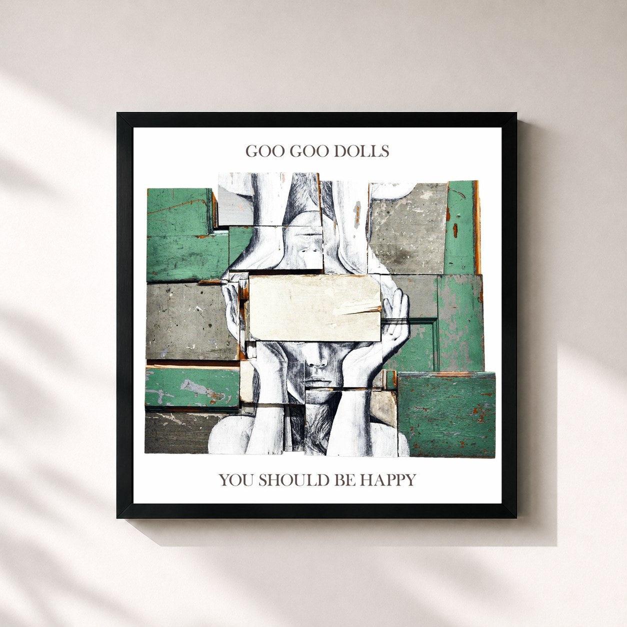 #noir Tableau carré de l'album You Should Be Happy de The Goo Goo Dolls, cadre noir 32x32 cm