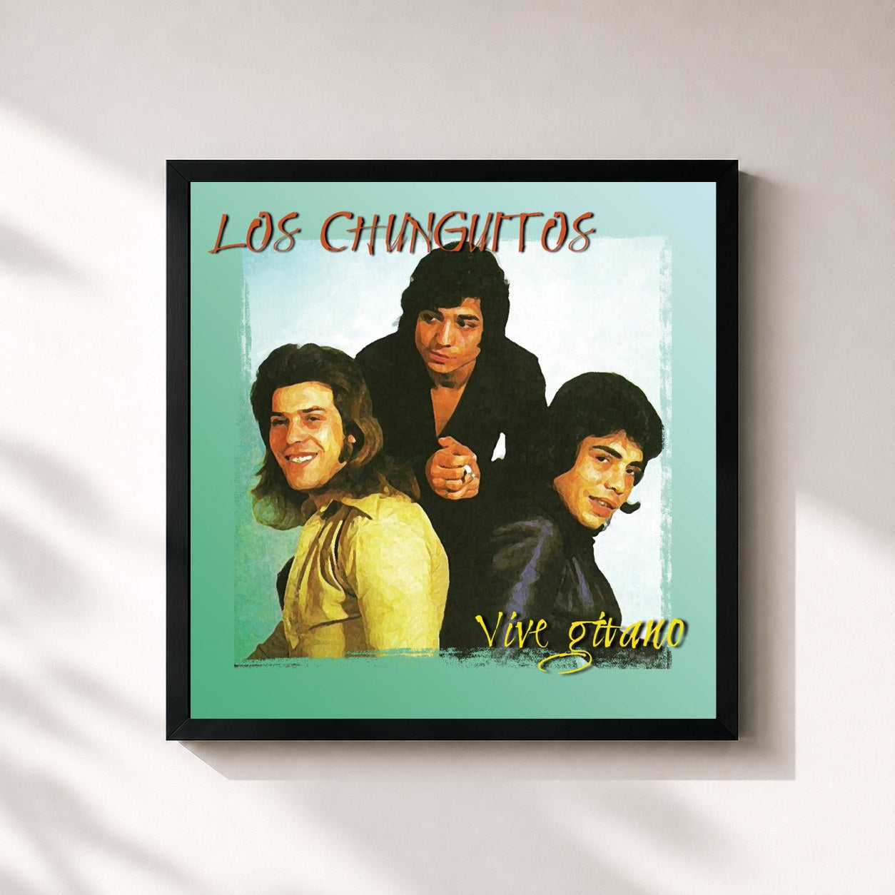 #noir Tableau carré de l'album Vive Gitano de Los Chunguitos, cadre noir 32x32 cm