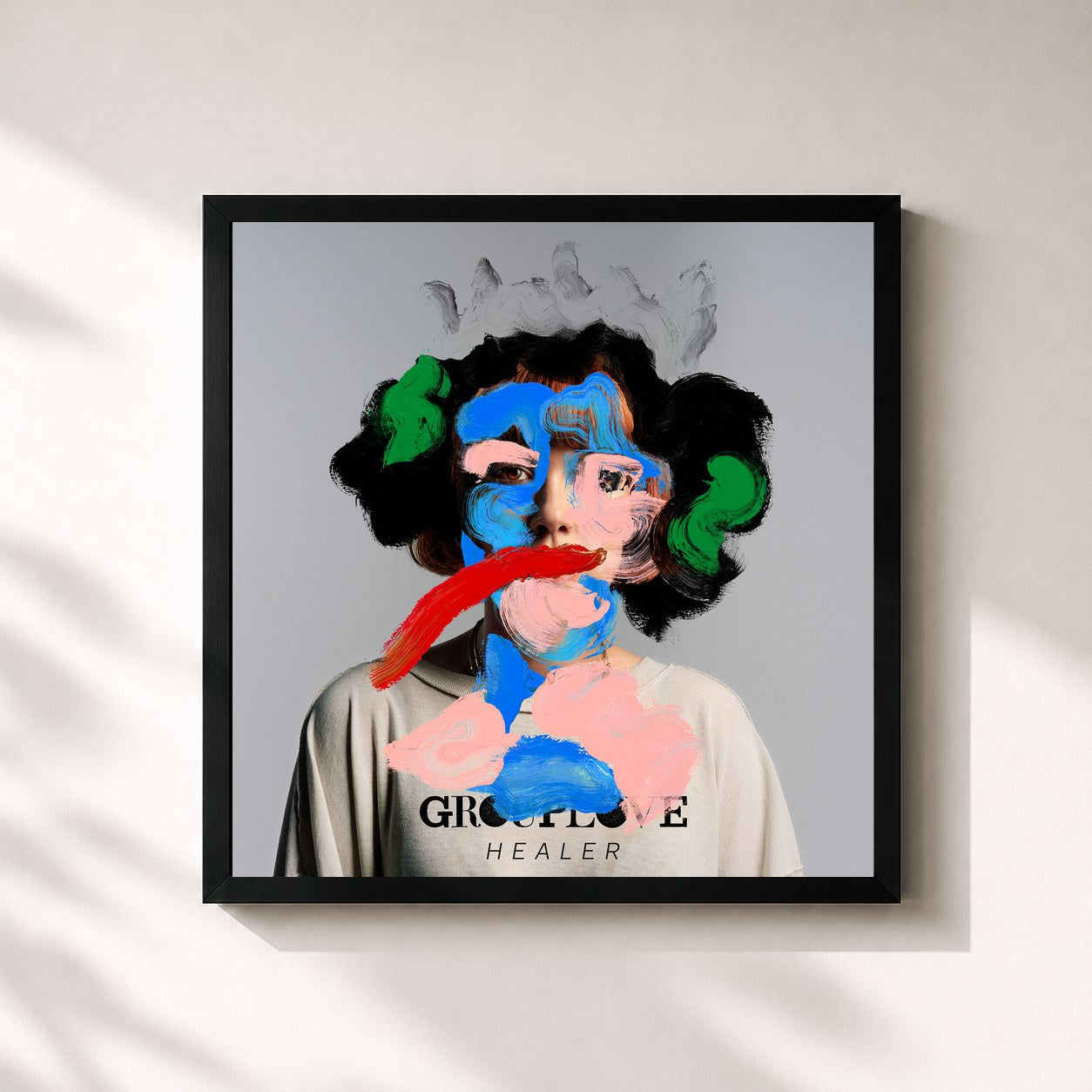 #noir Tableau carré de l'album Healer de Grouplove, cadre noir 32x32 cm