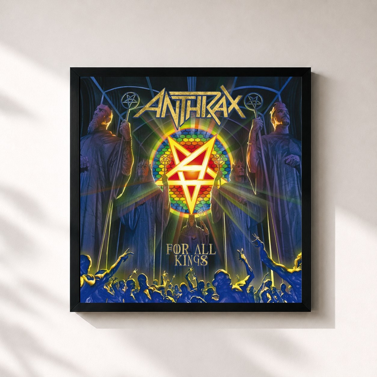 #noir Tableau carré de l'album For All Kings de Anthrax, cadre noir 32x32 cm
