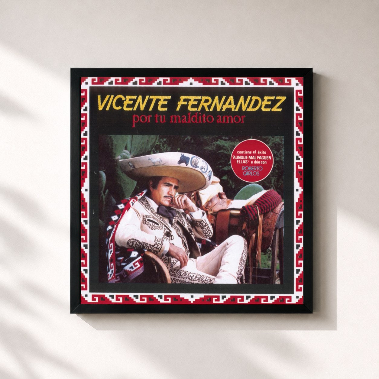 #noir Tableau carré de l'album Por Tu Maldito Amor de Vicente Fernández, cadre noir 32x32 cm