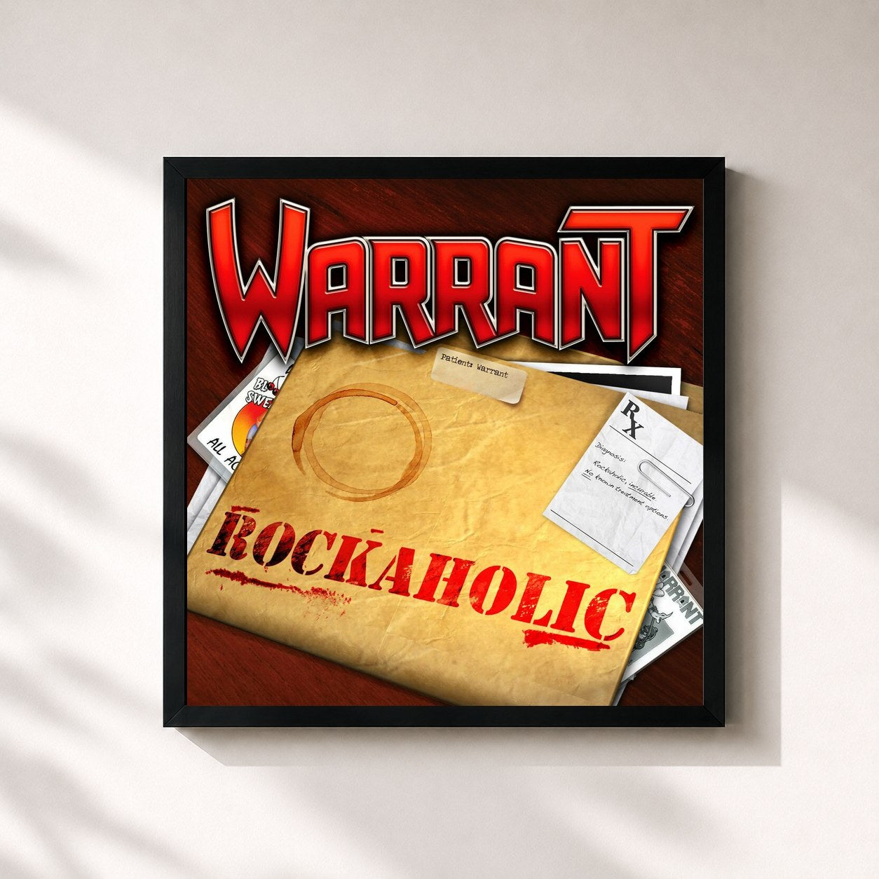 #noir Tableau carré de l'album Rockaholic (Deluxe Edition) de Warrant, cadre noir 32x32 cm