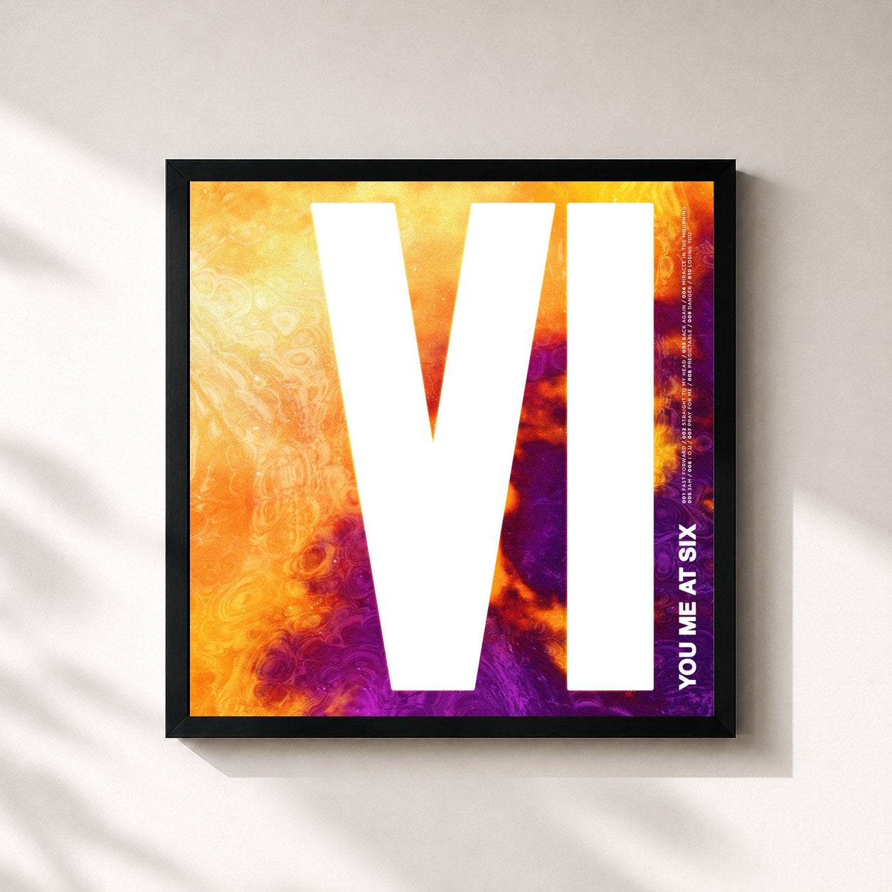 #noir Tableau carré de l'album VI de You Me At Six, cadre noir 32x32 cm