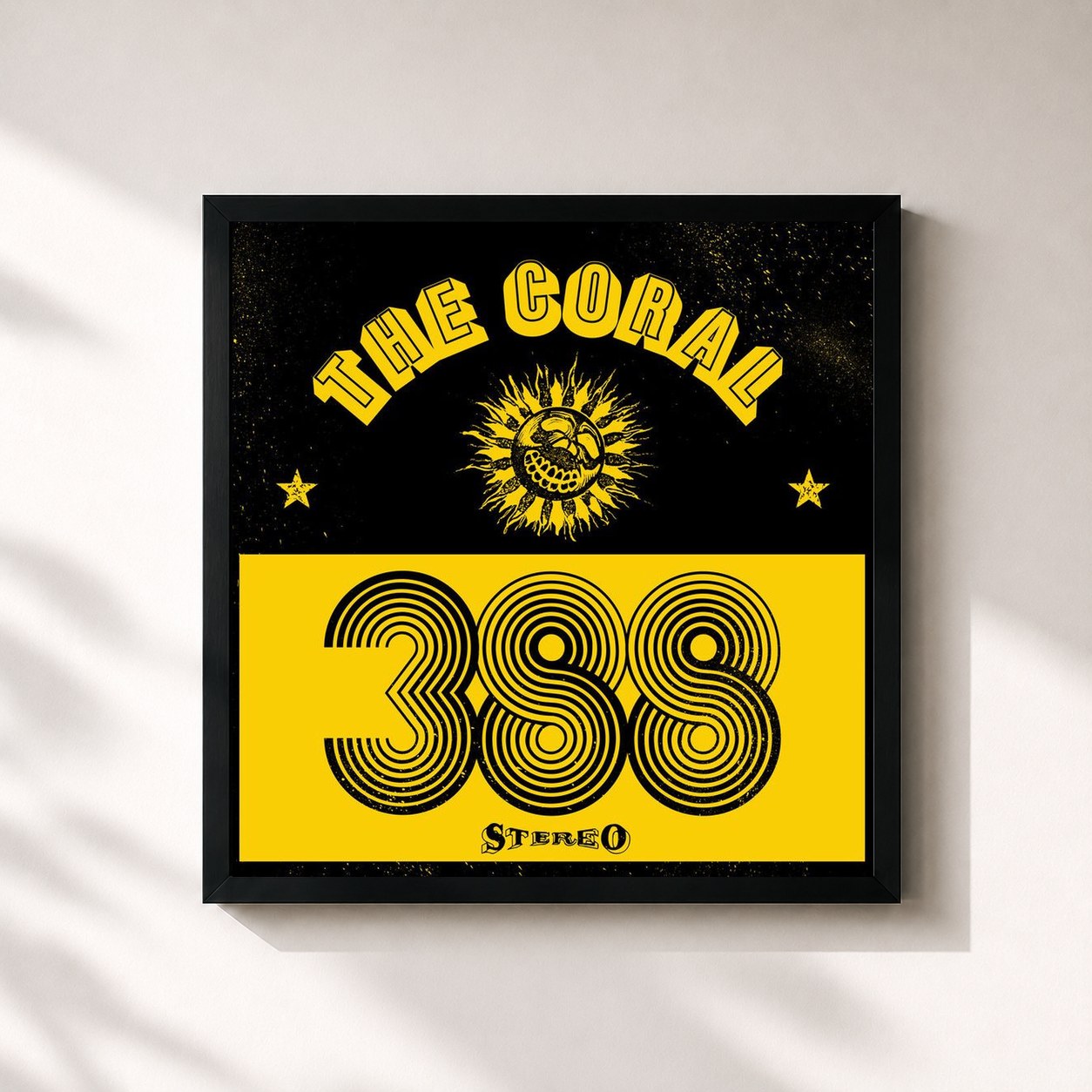 #noir Tableau carré de l'album 388 de The Coral, cadre noir 32x32 cm