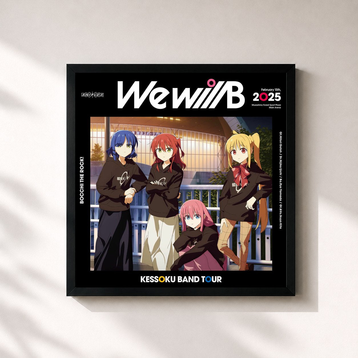 #noir Tableau carré de l'album Kessoku Band TOUR We will B de kessoku band, cadre noir 32x32 cm