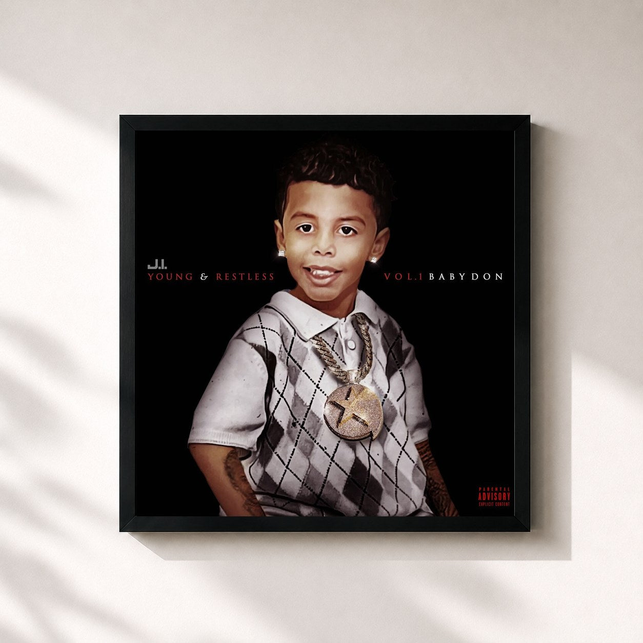 #noir Tableau carré de l'album Young & Restless Vol. 1 Baby Don de J.I the Prince of N.Y, cadre noir 32x32 cm