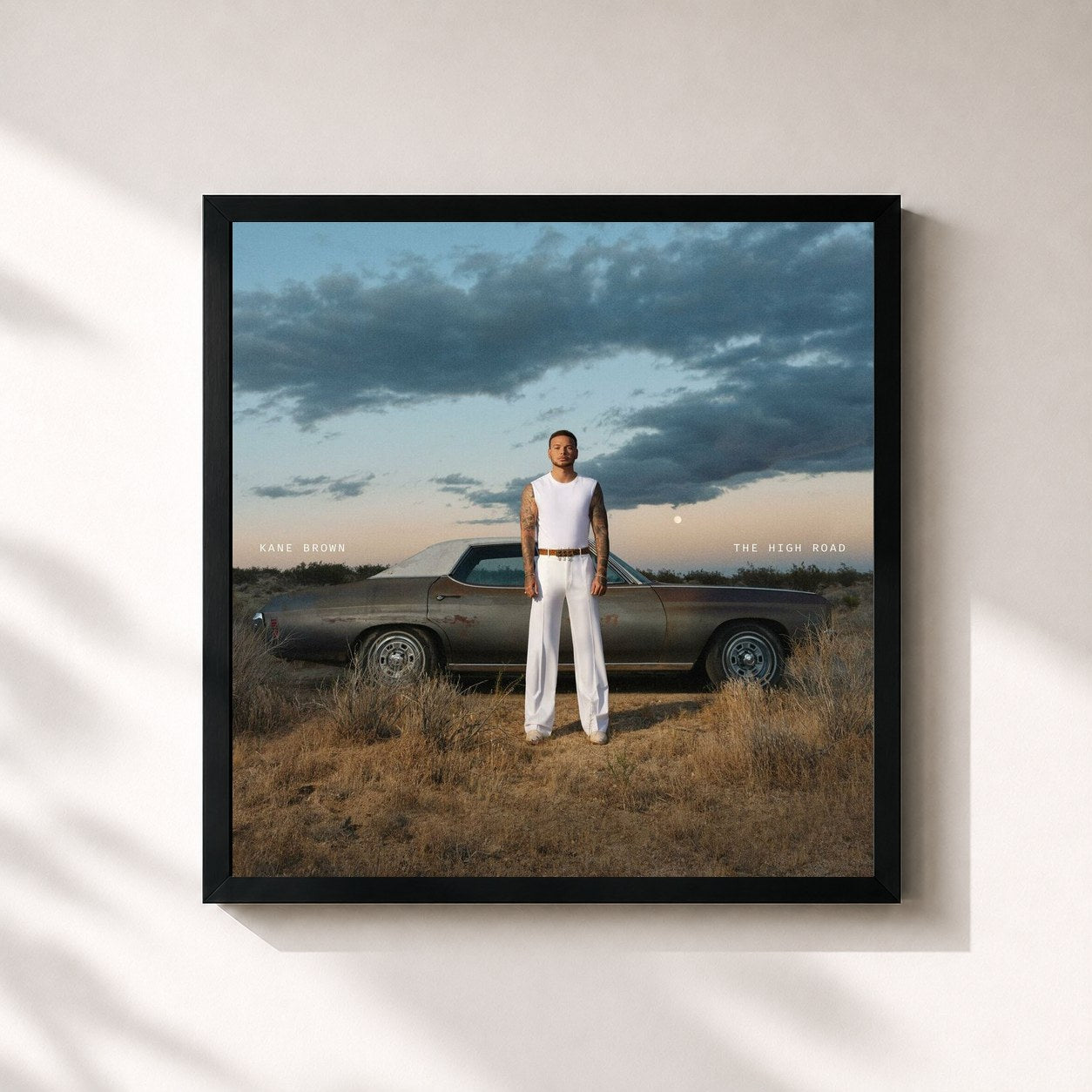 #noir Tableau carré de l'album The High Road de Kane Brown, cadre noir 32x32 cm
