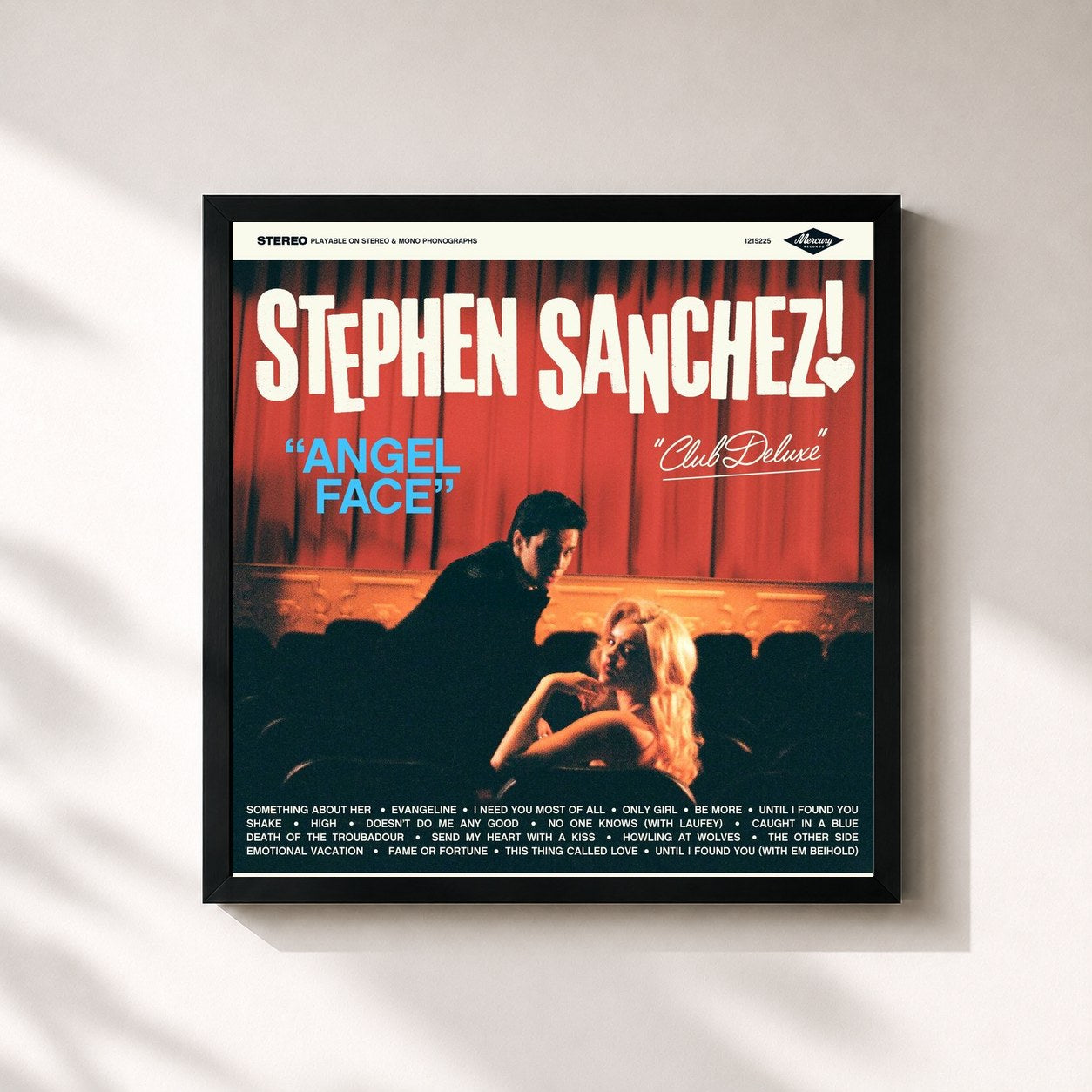 #noir Tableau carré de l'album Angel Face (Club Deluxe) de Stephen Sanchez, cadre noir 32x32 cm