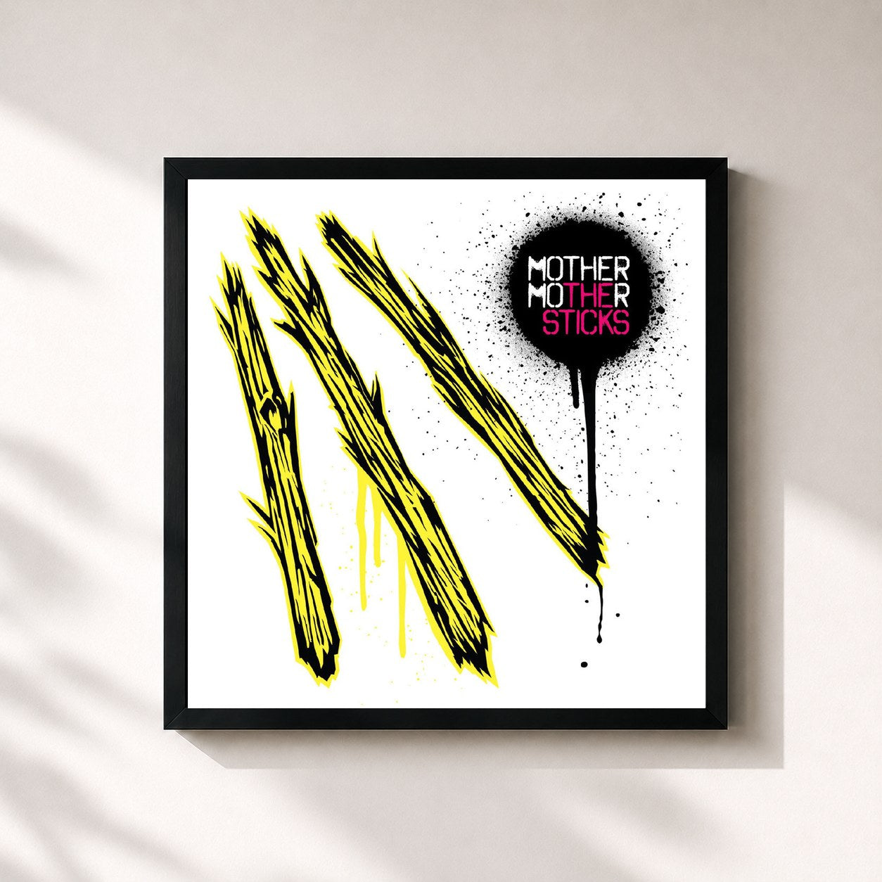 #noir Tableau carré de l'album The Sticks de Mother Mother, cadre noir 32x32 cm