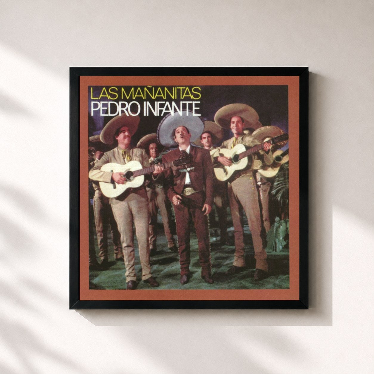 #noir Tableau carré de l'album Las Mañanitas con Pedro Infante de Pedro Infante, cadre noir 32x32 cm