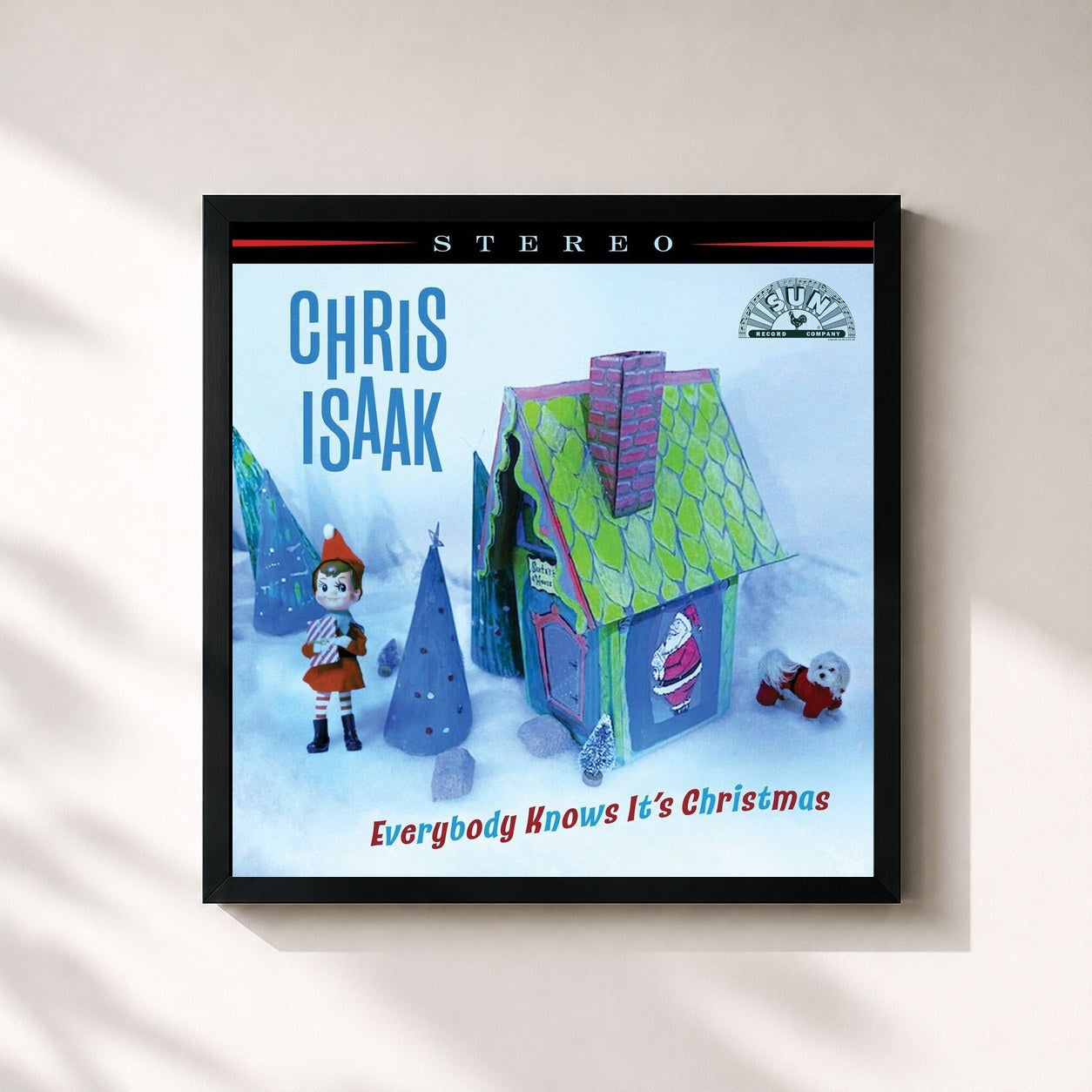 #noir Tableau carré de l'album Everybody Knows It's Christmas de Chris Isaak, cadre noir 32x32 cm