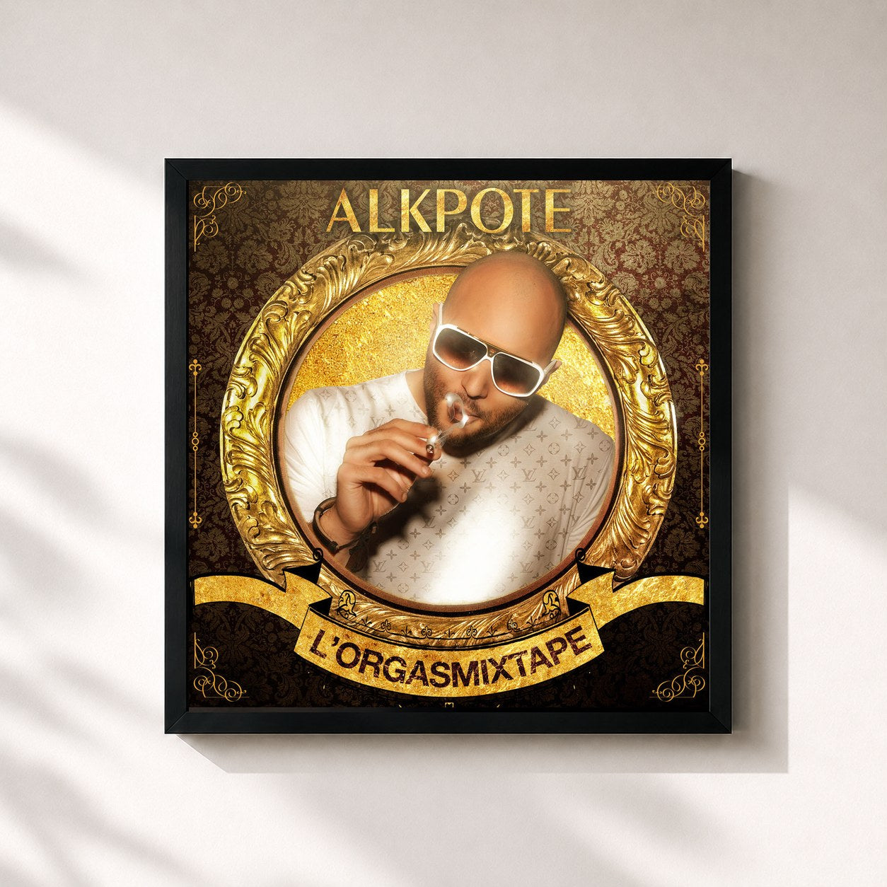 #noir Tableau carré de l'album L'Orgasmixtape de Alkpote, cadre noir 32x32 cm