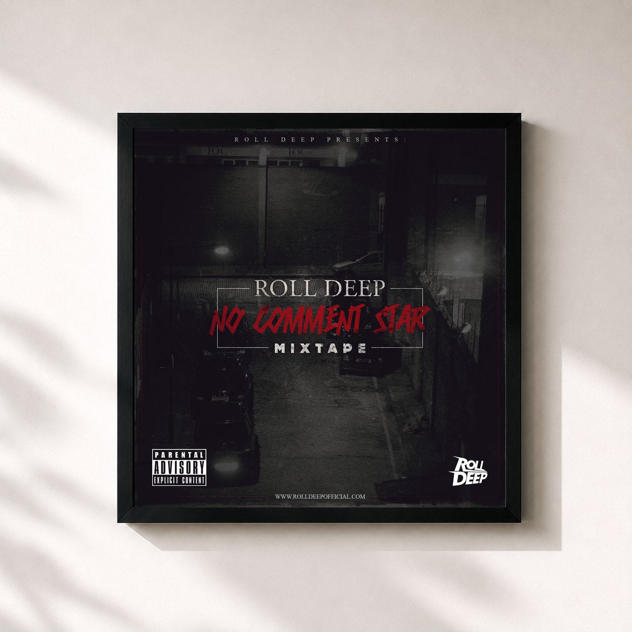 #noir Tableau carré de l'album No Comment Star Mixtape de Roll Deep, cadre noir 32x32 cm