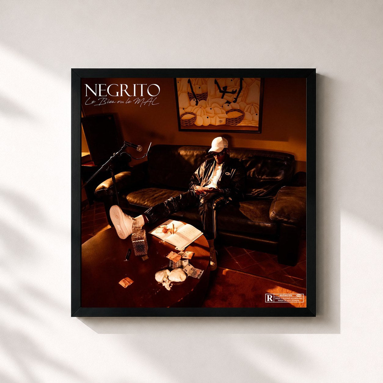 #noir Tableau carré de l'album Le Bien ou Le Mal de Negrito, cadre noir 32x32 cm
