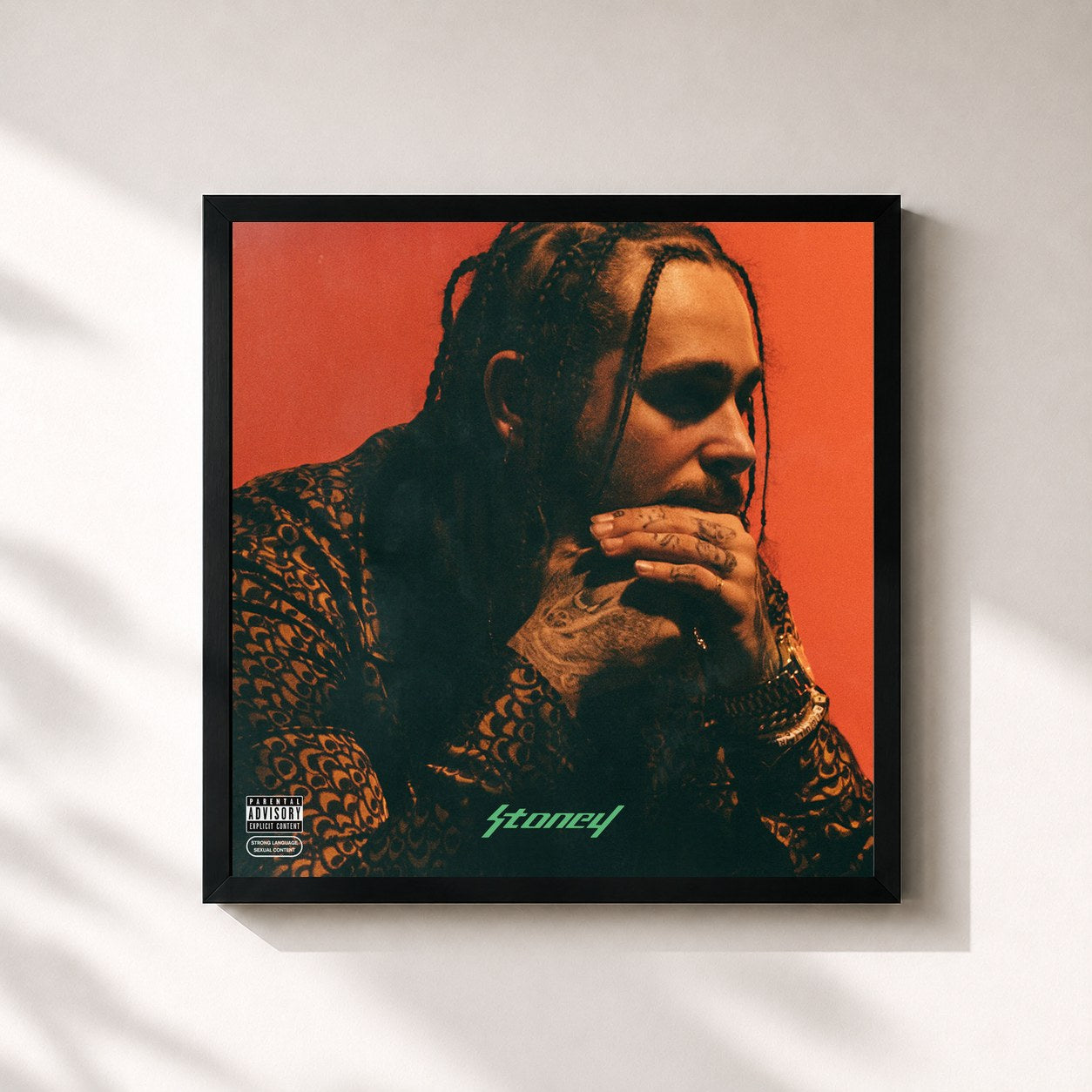 #noir Tableau carré de l'album Stoney de Post Malone, cadre noir 32x32 cm