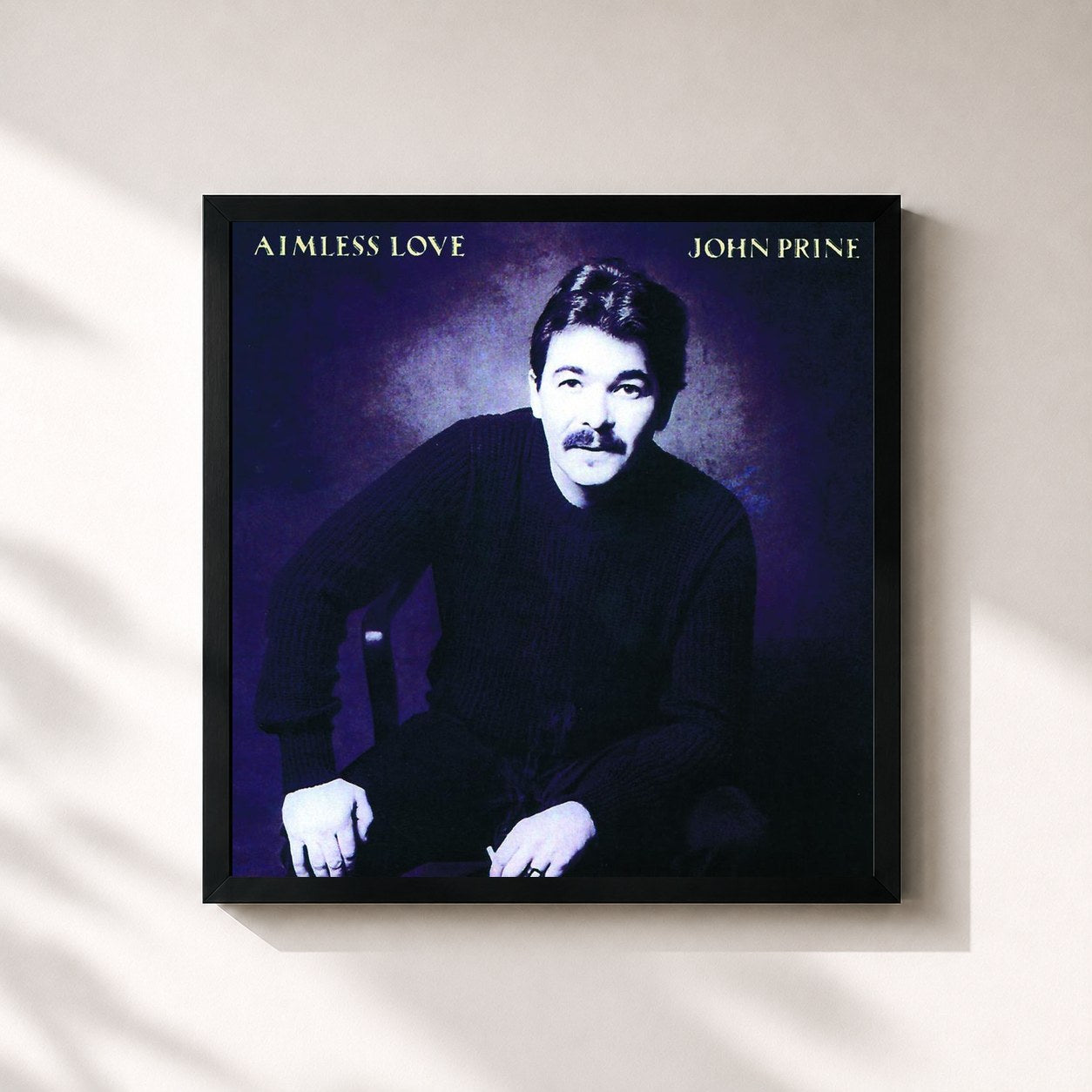 #noir Tableau carré de l'album Aimless Love de John Prine, cadre noir 32x32 cm
