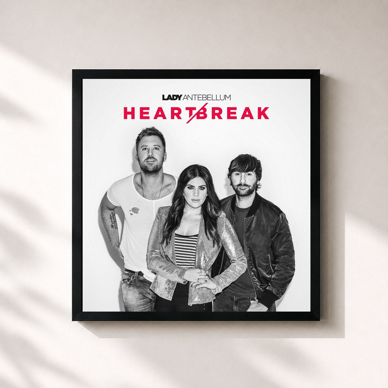 #noir Tableau carré de l'album Heart Break de Lady A, cadre noir 32x32 cm