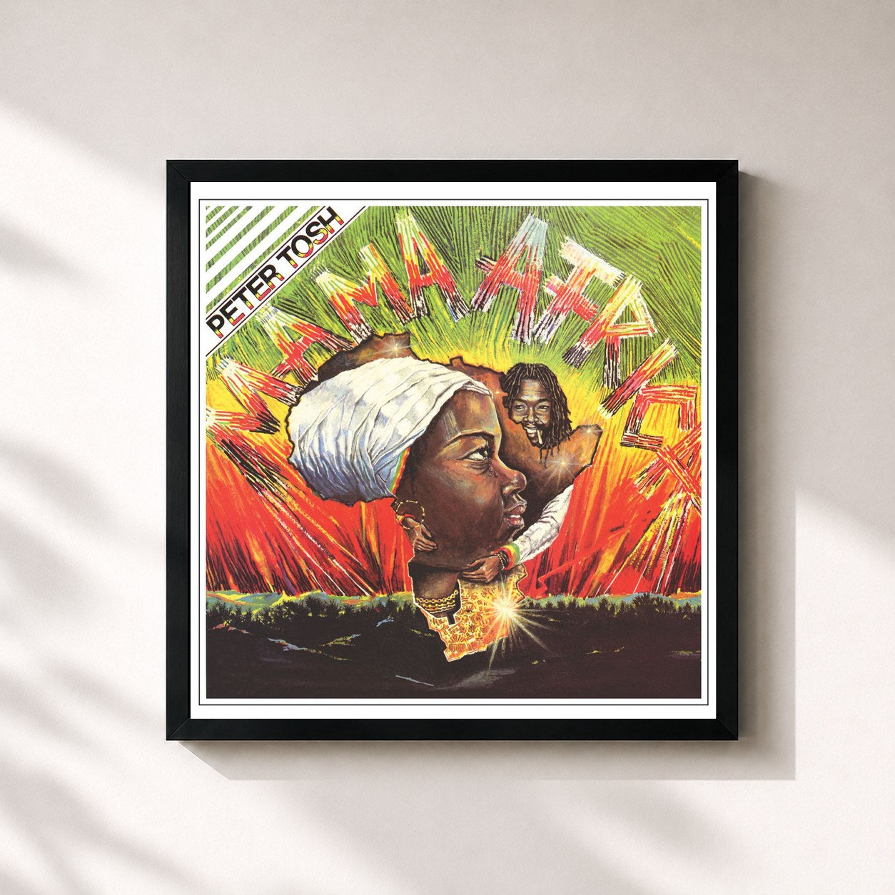 #noir Tableau carré de l'album Mama Africa de Peter Tosh, cadre noir 32x32 cm