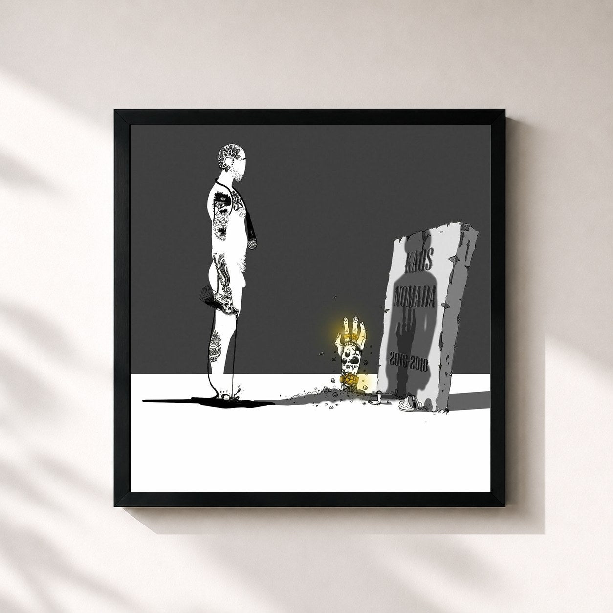 #noir Tableau carré de l'album Kaos Nomada de Hard GZ, cadre noir 32x32 cm