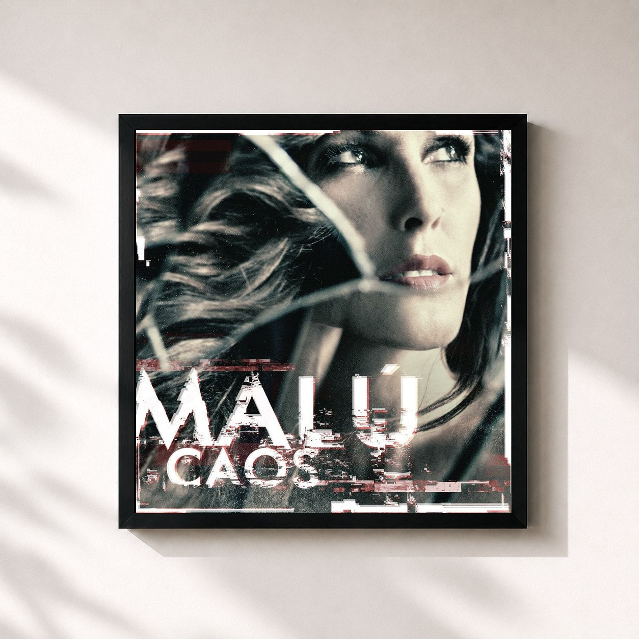 #noir Tableau carré de l'album Caos de Malú, cadre noir 32x32 cm