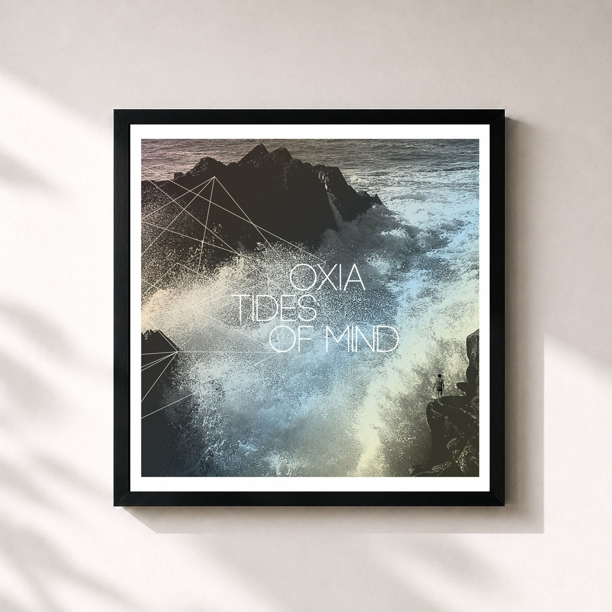 #noir Tableau carré de l'album Tides of Mind de Oxia, cadre noir 32x32 cm