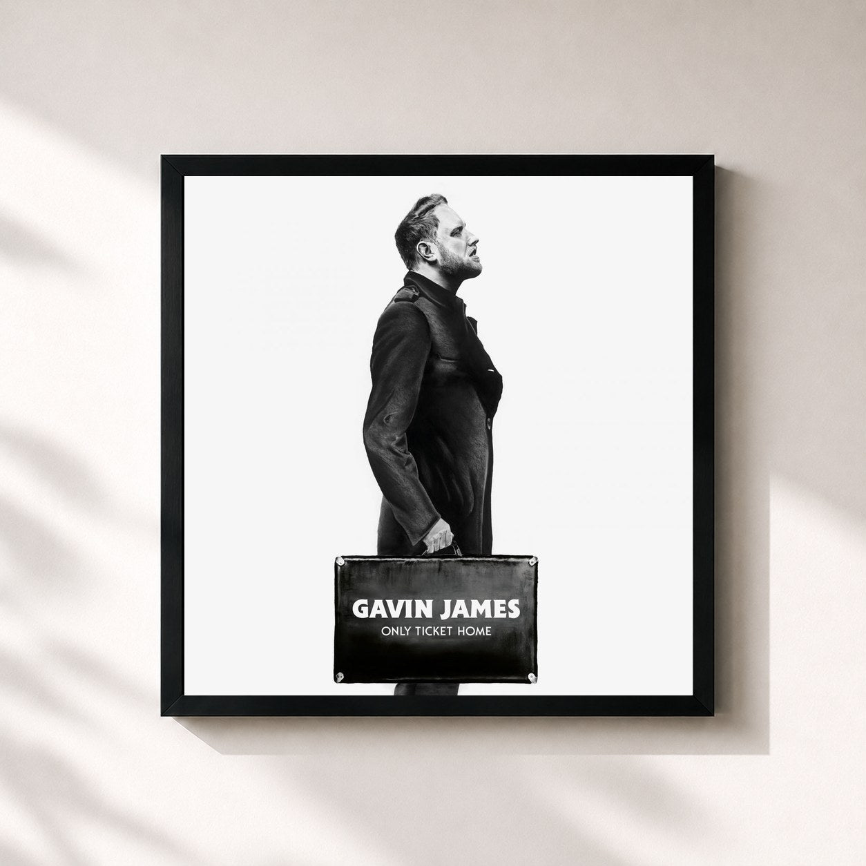 #noir Tableau carré de l'album Only Ticket Home de Gavin James, cadre noir 32x32 cm