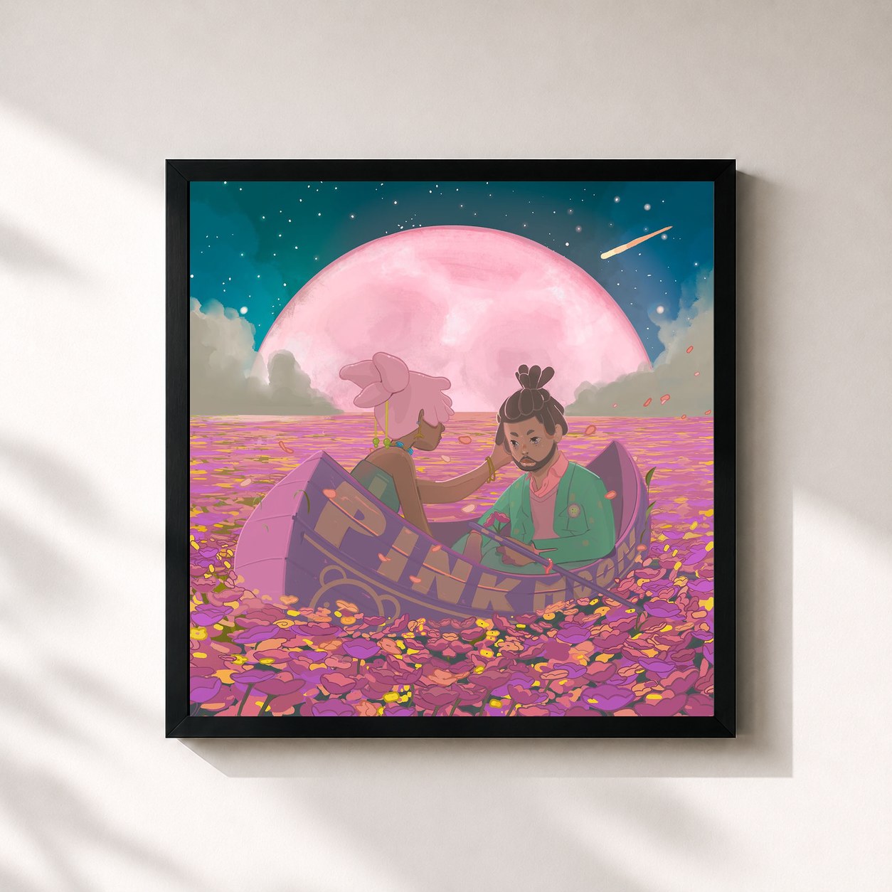 #noir Tableau carré de l'album Pink Moon de Pink Sweat$, cadre noir 32x32 cm