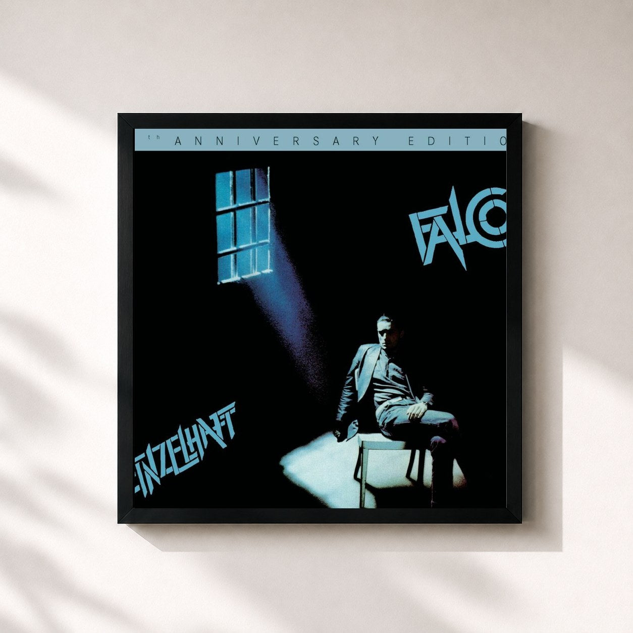 #noir Tableau carré de l'album Einzelhaft 25th Anniversary Edition de Falco, cadre noir 32x32 cm
