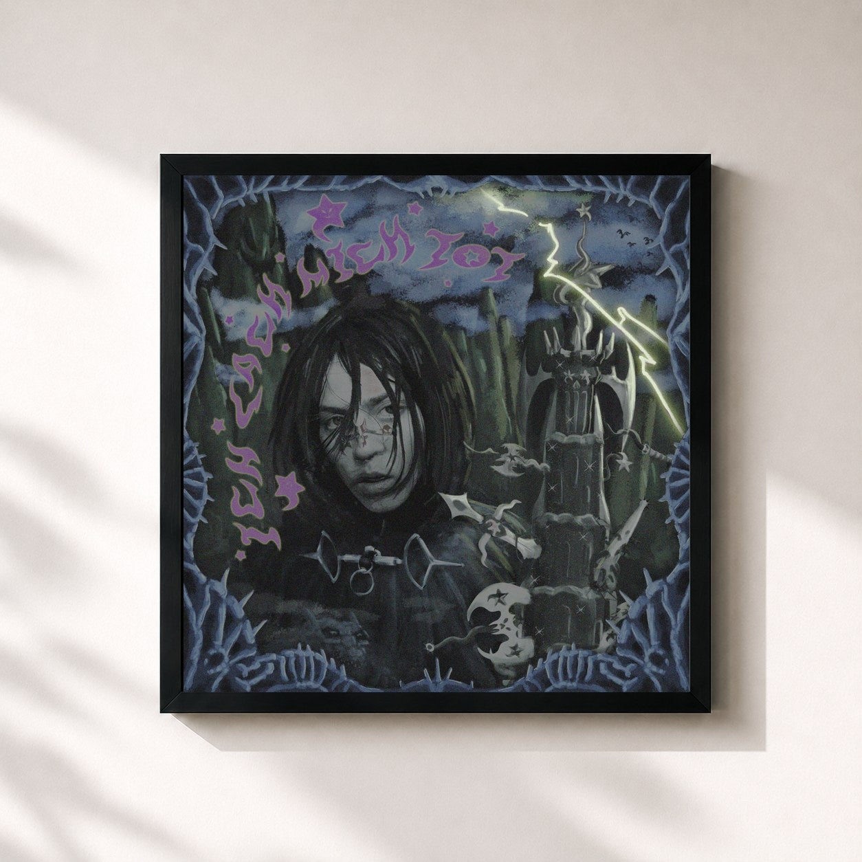 #noir Tableau carré de l'album Ich lach mich tot de Haiyti, cadre noir 32x32 cm