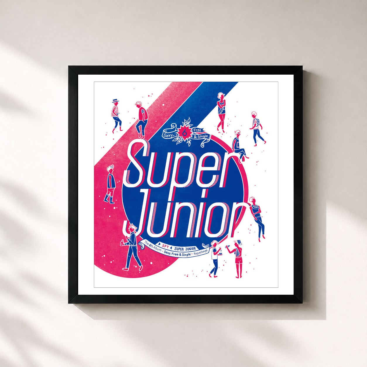 #noir Tableau carré de l'album SPY - The 6th Album Repackage de SUPER JUNIOR, cadre noir 32x32 cm