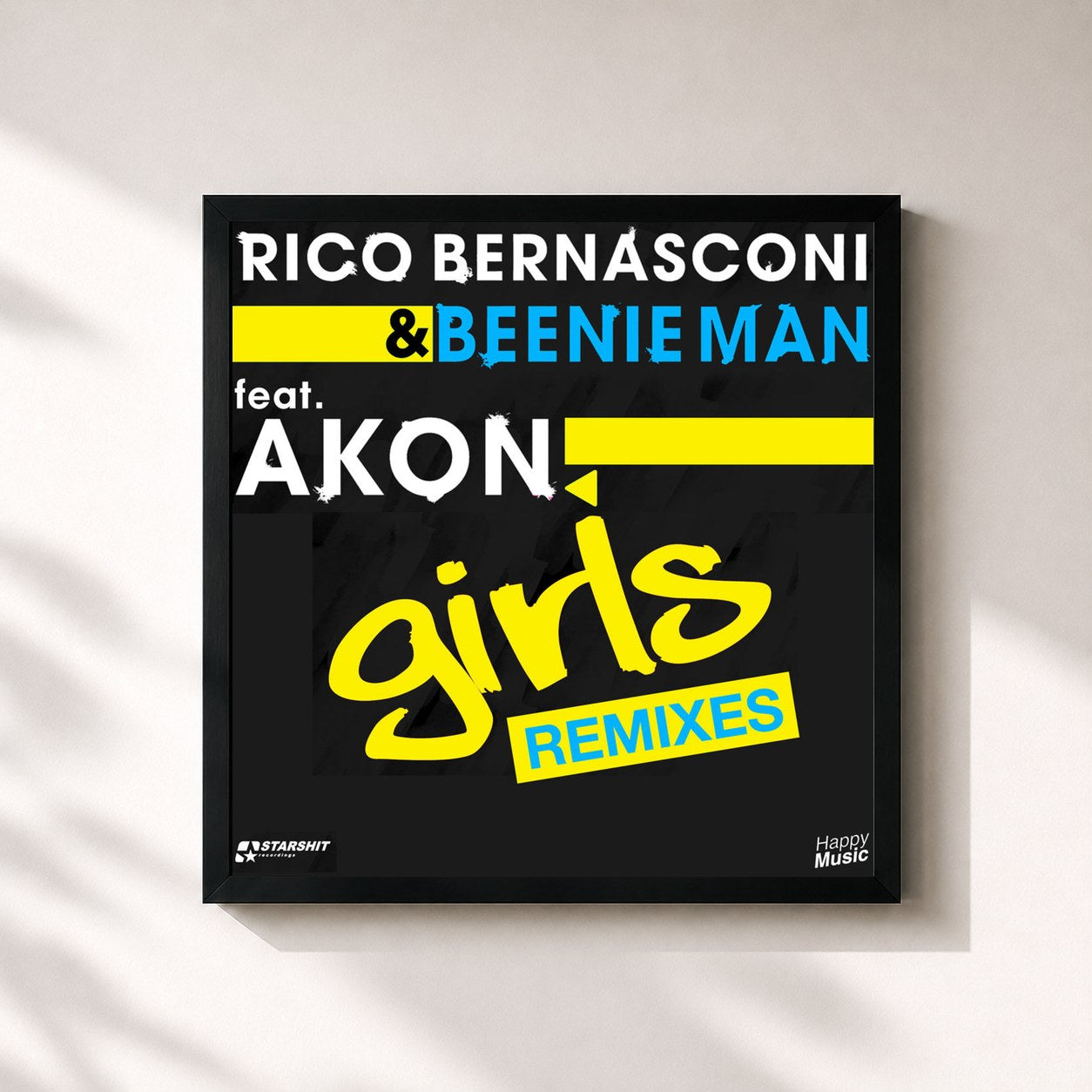 #noir Tableau carré de l'album Girls (feat. Akon) [Remixes] - EP de Rico Bernasconi, cadre noir 32x32 cm