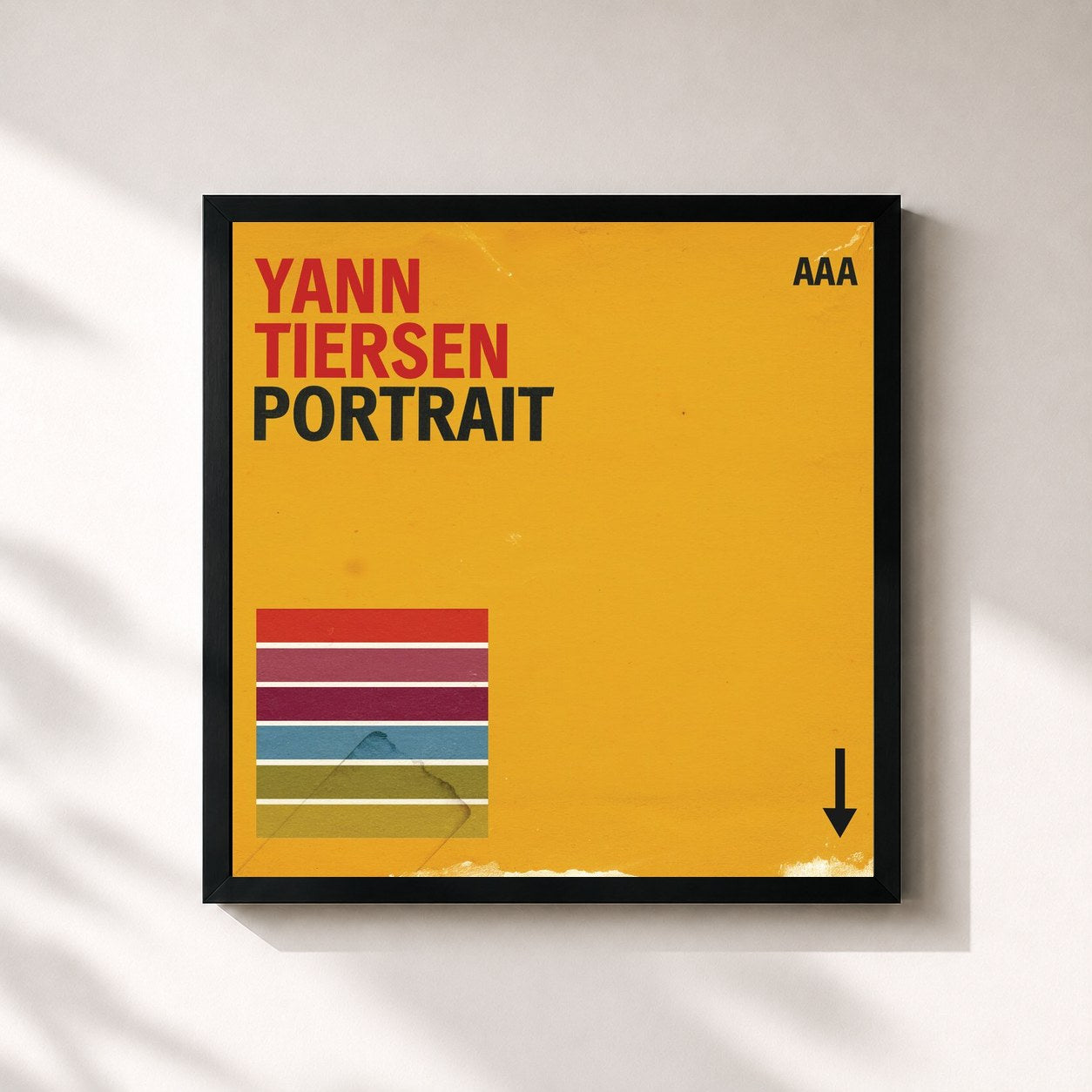 #noir Tableau carré de l'album Portrait de Yann Tiersen, cadre noir 32x32 cm