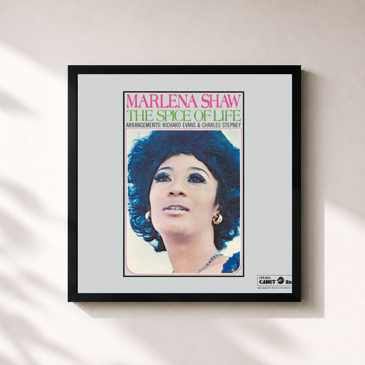 #noir Tableau carré de l'album The Spice Of Life de Marlena Shaw, cadre noir 32x32 cm