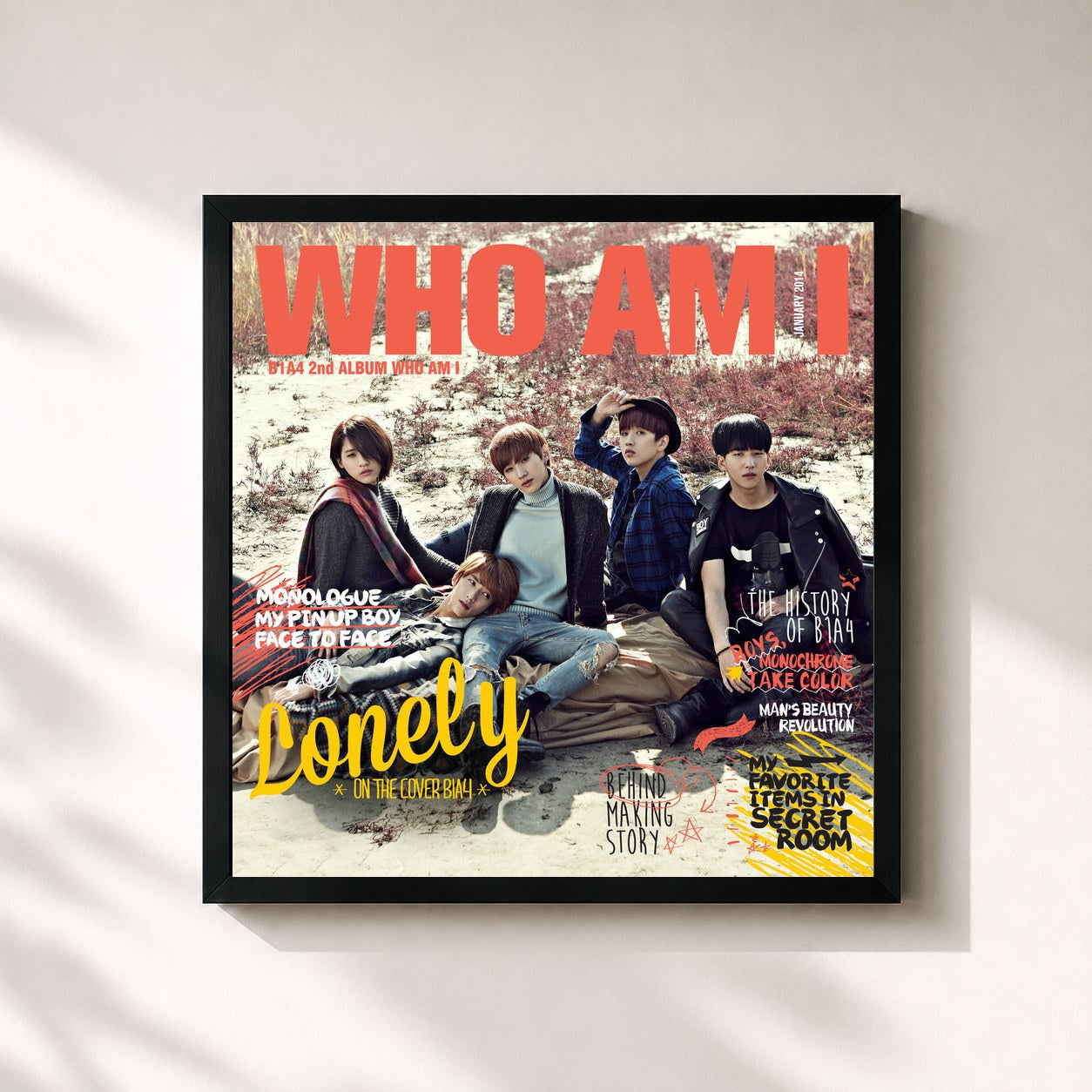 #noir Tableau carré de l'album Who Am I de B1A4, cadre noir 32x32 cm
