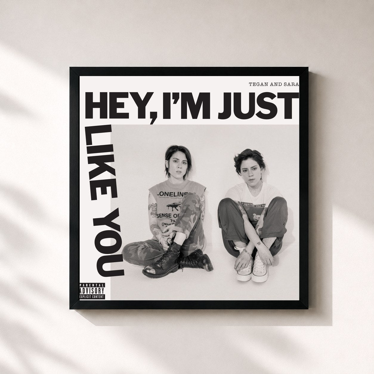 #noir Tableau carré de l'album Hey, I'm Just like You de Tegan and Sara, cadre noir 32x32 cm