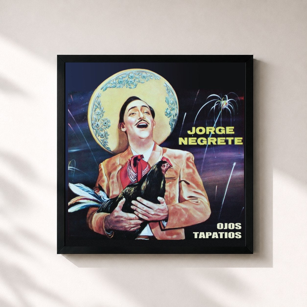 #noir Tableau carré de l'album Así Cantaba Jorge Negrete de Jorge Negrete, cadre noir 32x32 cm
