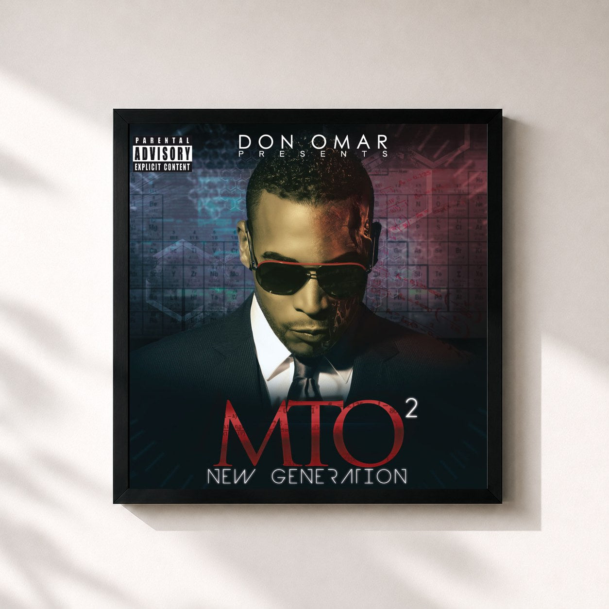 #noir Tableau carré de l'album Don Omar Presents MTO2: New Generation de Don Omar, cadre noir 32x32 cm