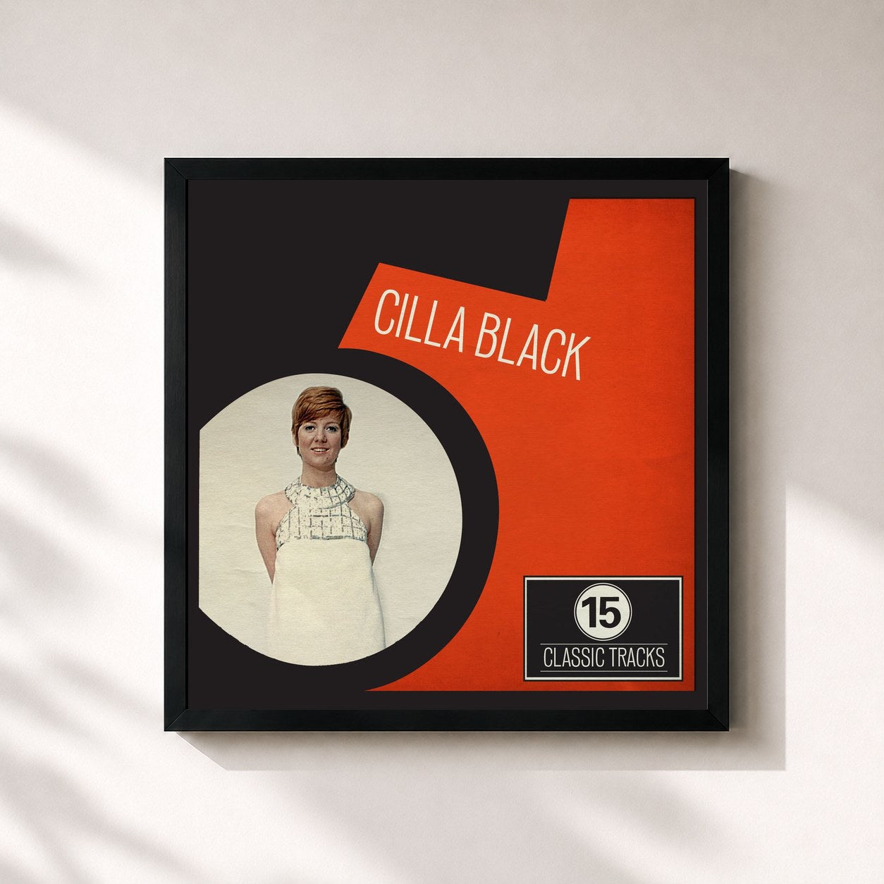 #noir Tableau carré de l'album 15 Classic Tracks: Cilla Black de Cilla Black, cadre noir 32x32 cm