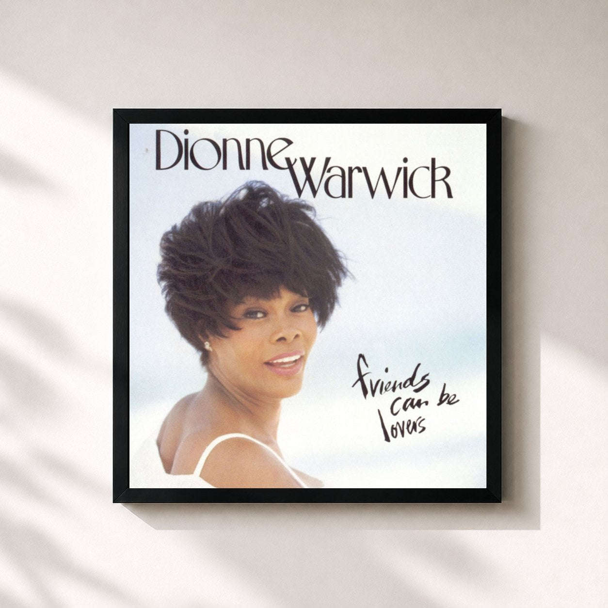 #noir Tableau carré de l'album Friends Can Be Lovers de Dionne Warwick, cadre noir 32x32 cm