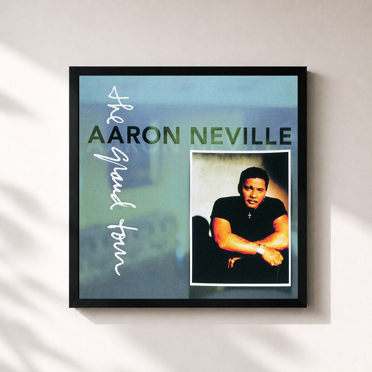 #noir Tableau carré de l'album The Grand Tour de Aaron Neville, cadre noir 32x32 cm