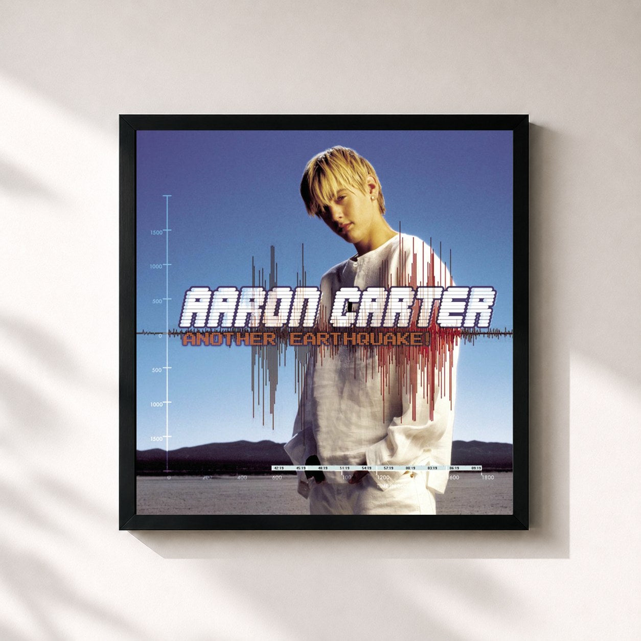 #noir Tableau carré de l'album Another Earthquake! de Aaron Carter, cadre noir 32x32 cm