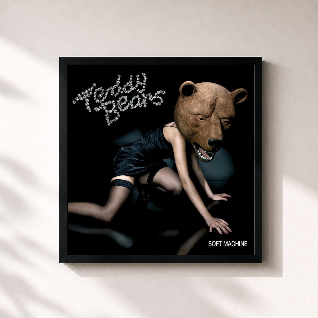 #noir Tableau carré de l'album Soft Machine de Teddybears, cadre noir 32x32 cm