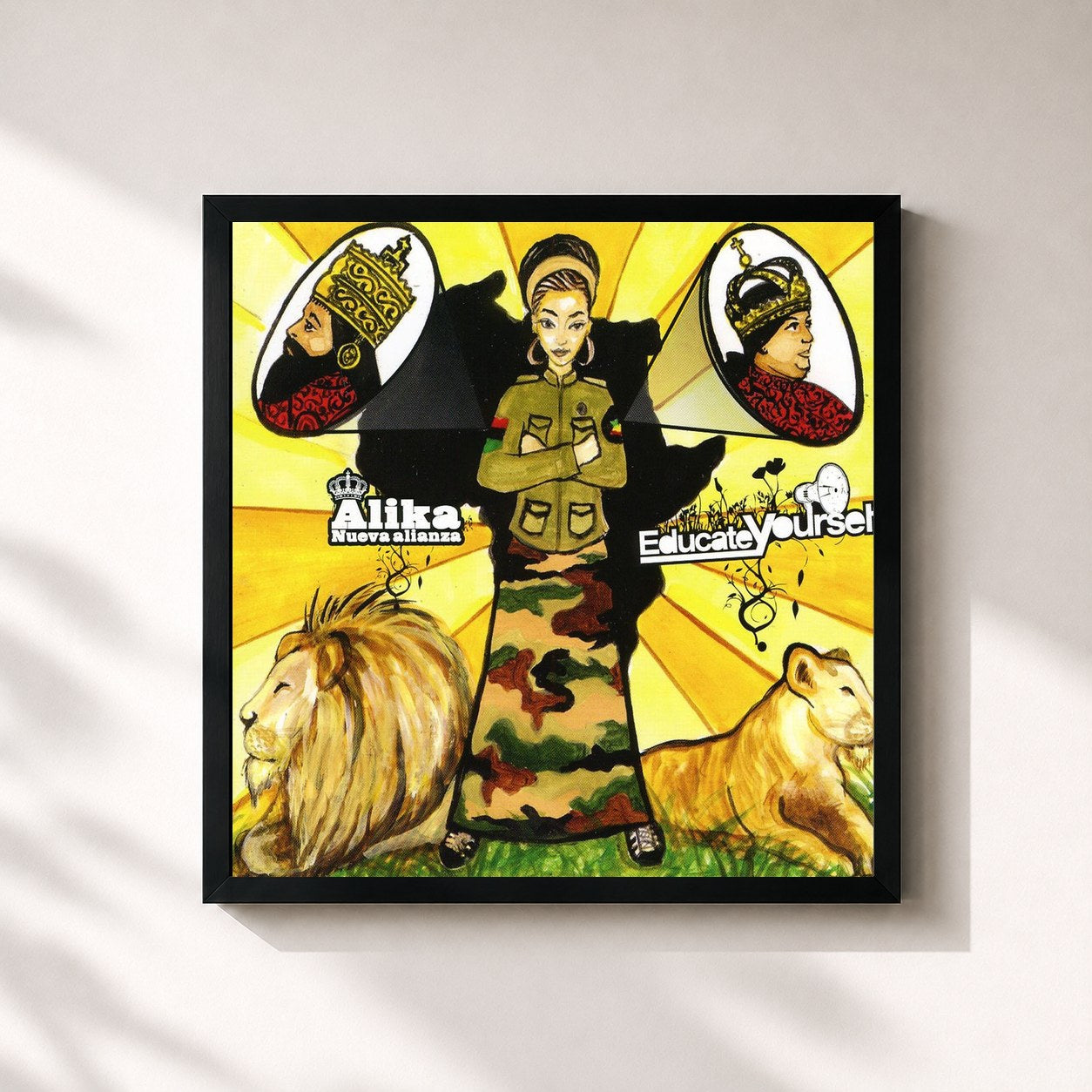 #noir Tableau carré de l'album Educate Yourself de Alika, cadre noir 32x32 cm