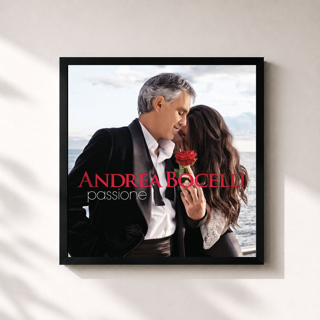 #noir Tableau carré de l'album Passione (Remastered) de Andrea Bocelli, cadre noir 32x32 cm