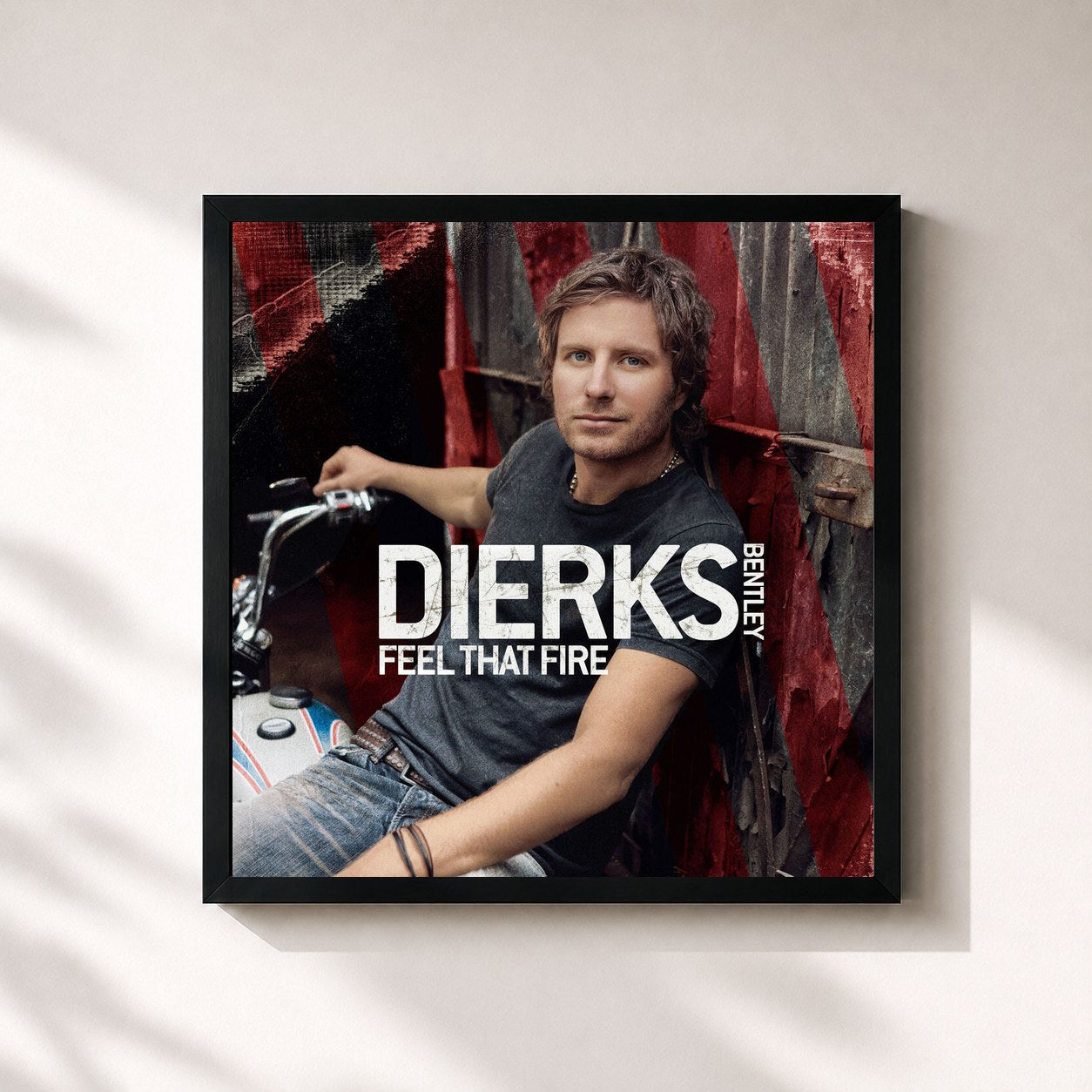 #noir Tableau carré de l'album Feel That Fire de Dierks Bentley, cadre noir 32x32 cm