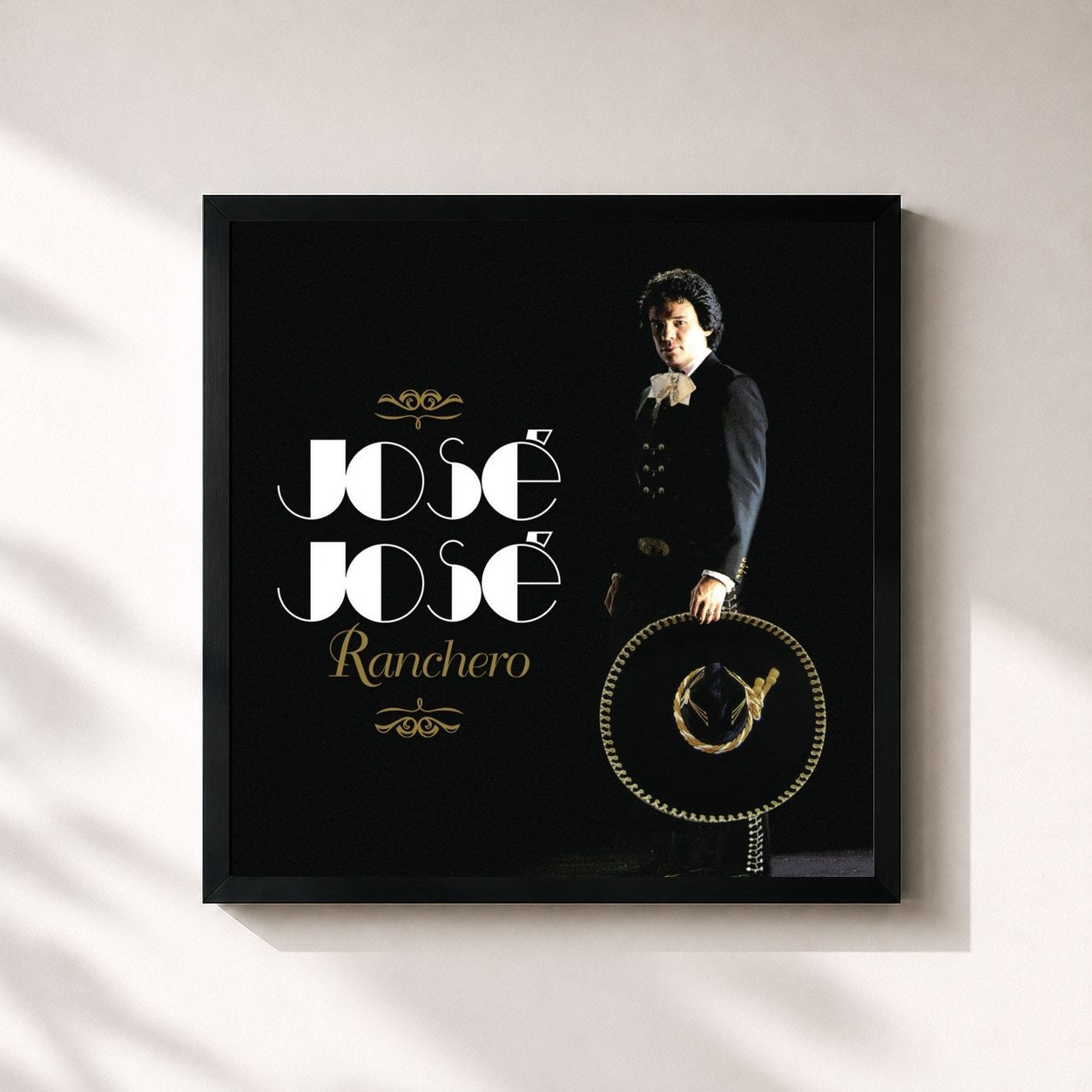 #noir Tableau carré de l'album Jose Jose Ranchero de José José, cadre noir 32x32 cm