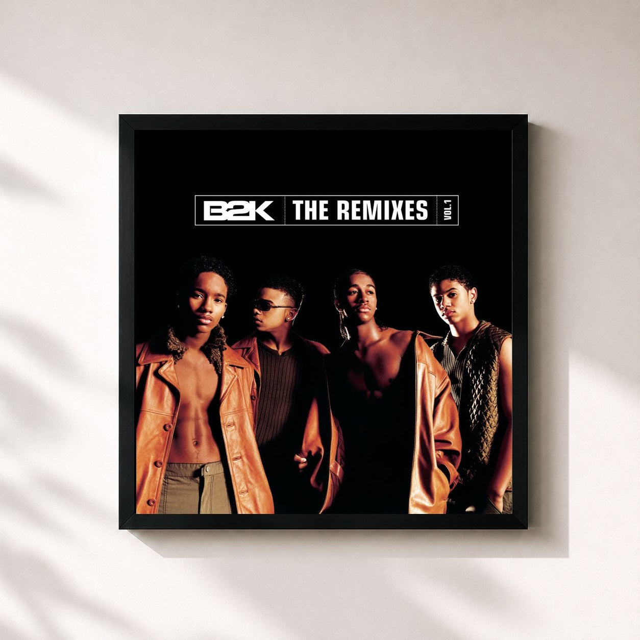 #noir Tableau carré de l'album B2K The Remixes Vol. 1 de B2K, cadre noir 32x32 cm